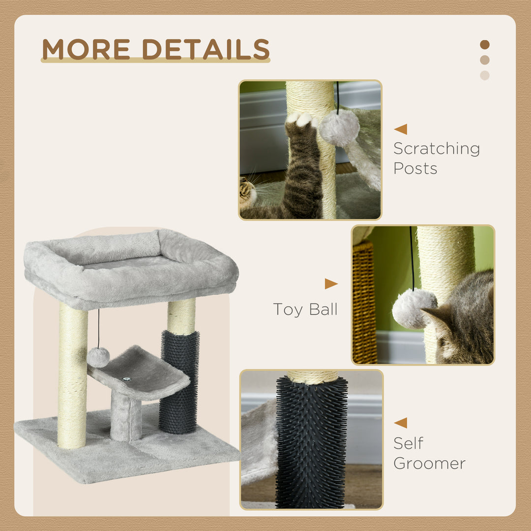 PawHut Kitty Climber: 48cm Cat Tree with Self-Groomer, Scratching Post & Dangling Ball, Grey | Aosom UK