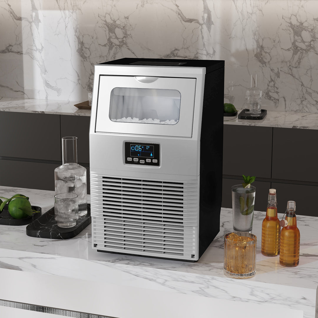 Commercial Ice Maker Machine, Freestanding Industrial Ice Cube Maker with Digital Control, Ice Scoop, Self-cleaning, 4kg Ice Storage, 30kg/24 Hours for Home, Office, Bar, Restaurant