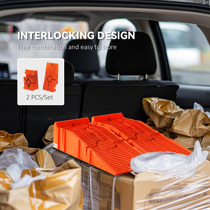 2 Pieces Car Ramps Heavy Duty 2.5 Ton Motorhome Levelling Ramps, Plastic Garage Workshop Car Lift, Portable Automotive Vehicle Campervan Car Ramp, Orange