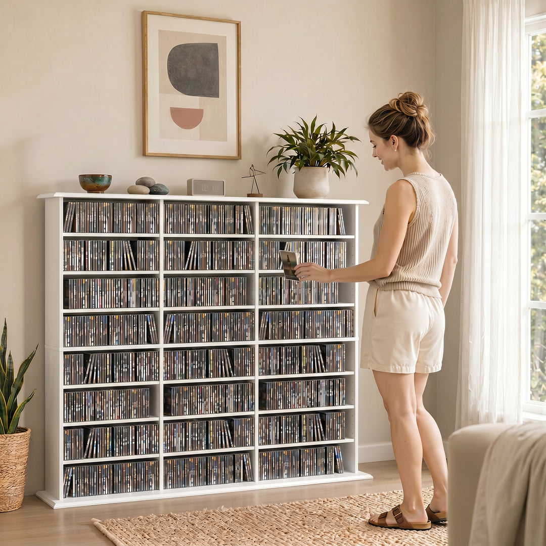 1032 CD/594 DVD Storage Unit, Blu-ray Media Storage Shelf with 24 Comp