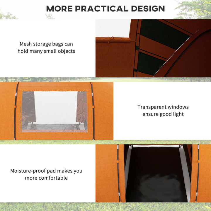 4-6 Man Camping Tent with Living Area and 2 Bedrooms, Hiking Sun Shelter, UV Protection Tunnel Tent, Orange