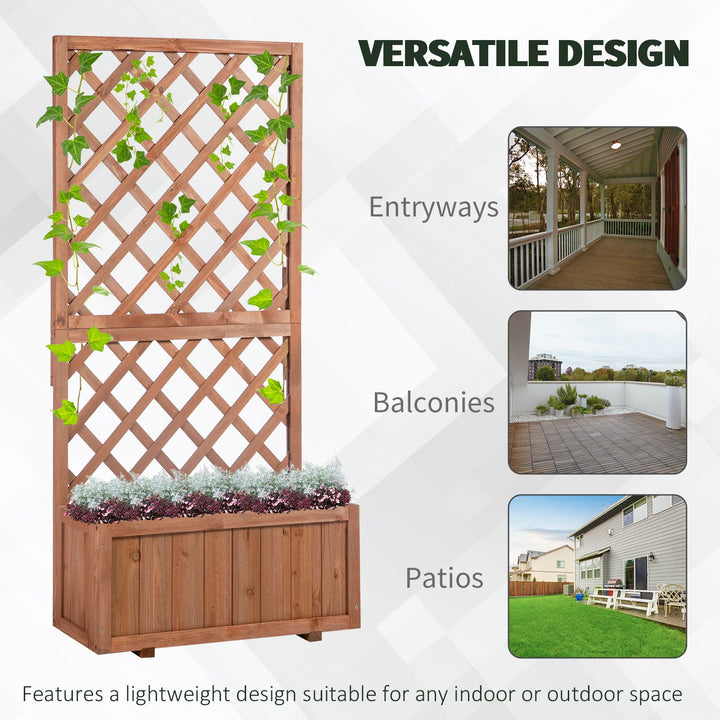 72.5 x 31.5 x 149.5 cm 45L Garden Wooden Pine Trough Planter with Topped Trellis Climbing Plants Flower Raised Bed, Orange