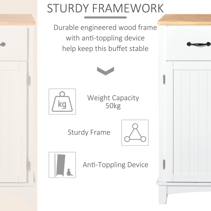 HOMCOM Modern Organising Kitchen Cupboard, Wooden Storage Cabinet, Tableware Organizer w/ 2 Drawers for Living & Dining Pantry Room, White | Aosom UK