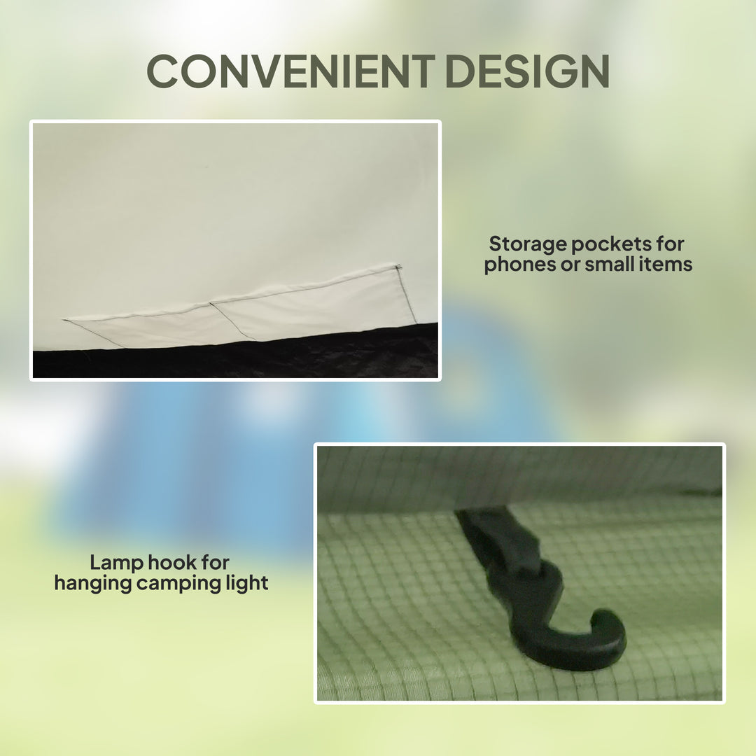 Inflatable 3-4 Man Tunnel Tent w/ Air Pump, Living Area & Vestibule, Waterproof Family Camping Air Tent w/ Sewn In Groundsheet & Removable Footprint for Camping, Hiking, Olive Green