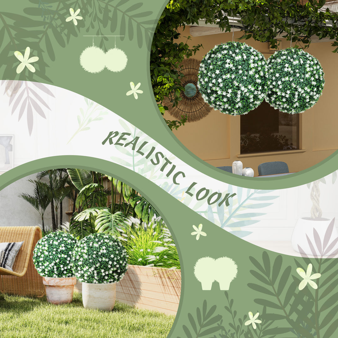 Set of Two Artificial Boxwood Balls Plants - White