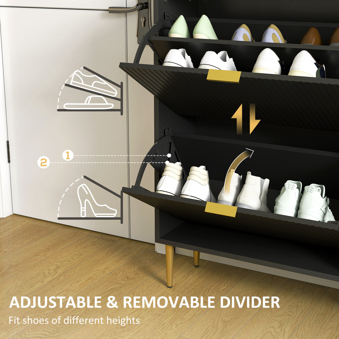 Narrow Shoe Cabinet with 4 Flip Drawers - Black