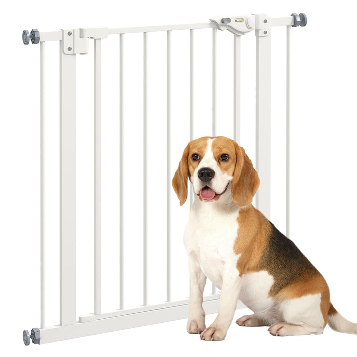 PawHut Adjustable Pet Gate: Metal Safety Barrier for Dogs, 74-80cm Width, Easy Installation, White | Aosom UK