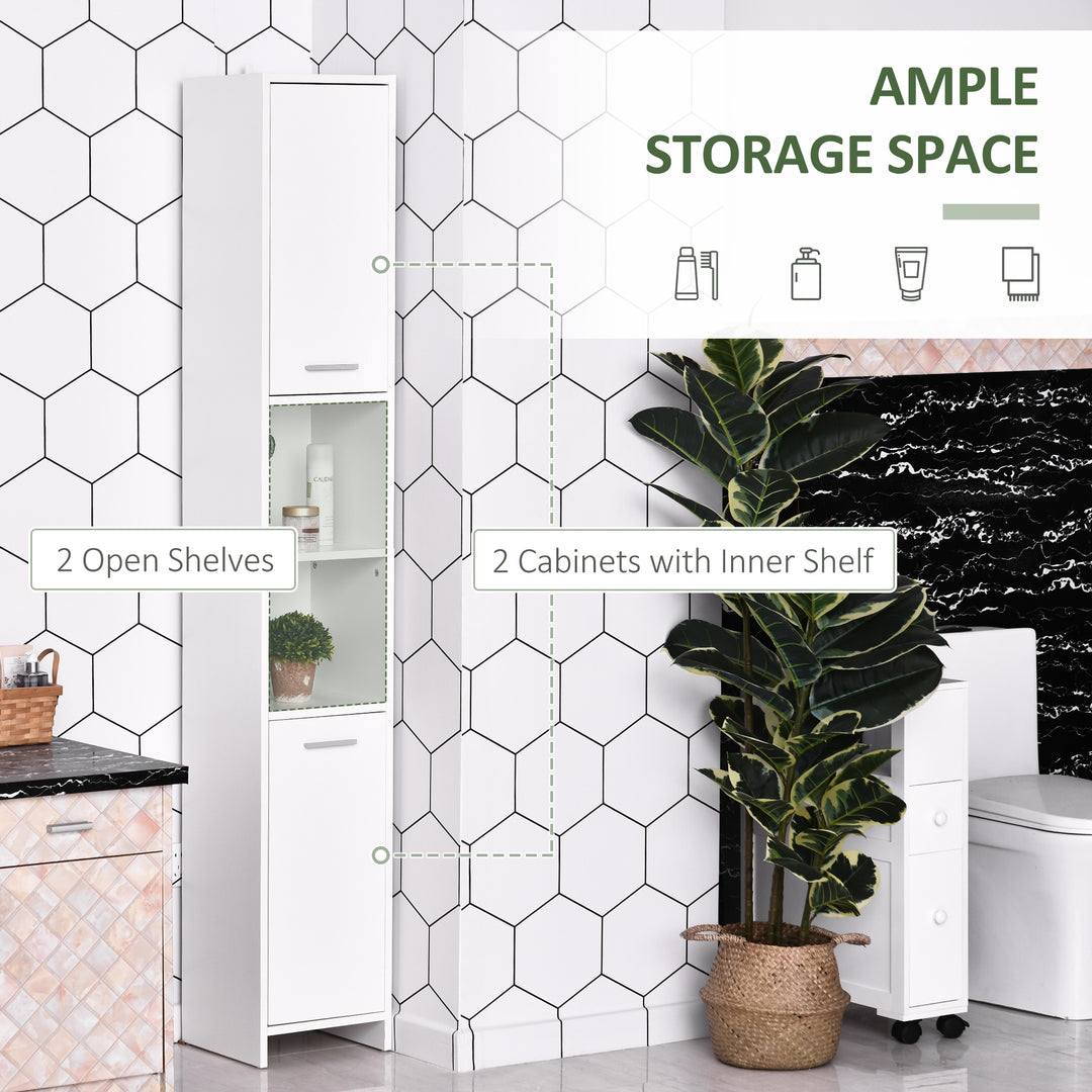 Bathroom Floor Storage Cabinet Slim Tallboy w/ Door Cupboard & Shelves For Living Room, Bedroom, Hallway White