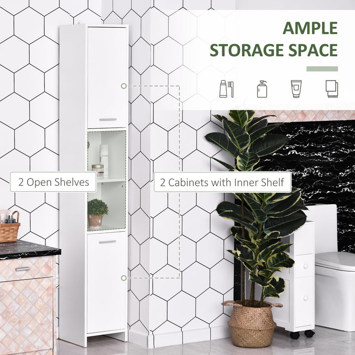 Bathroom Floor Storage Cabinet Slim Tallboy w/ Door Cupboard & Shelves For Living Room, Bedroom, Hallway White