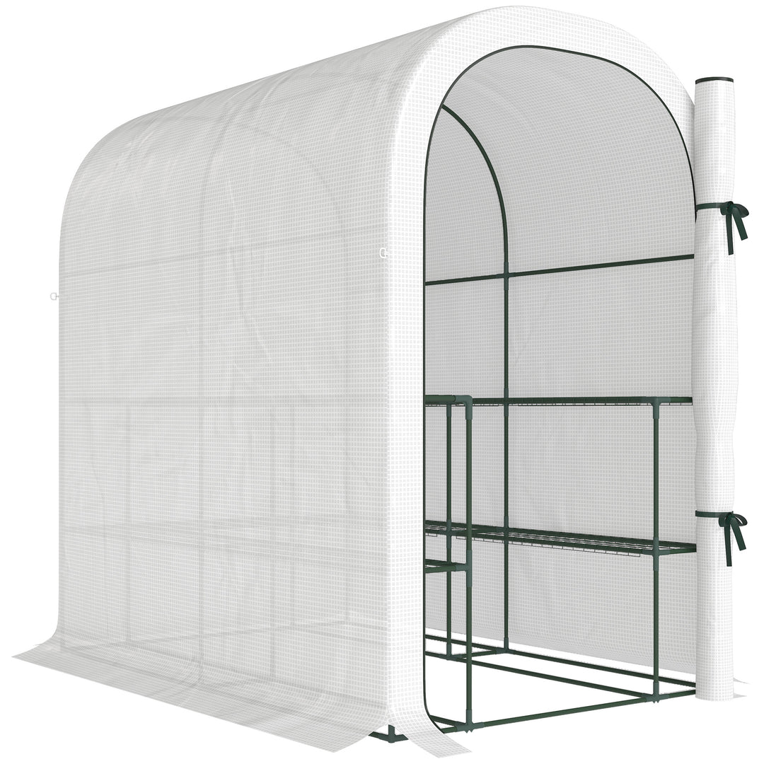 Walk-in Greenhouse with Shelves, Small Greenhouse with PE Cover and Roll-up Door, 123 x 187 x 189 cm