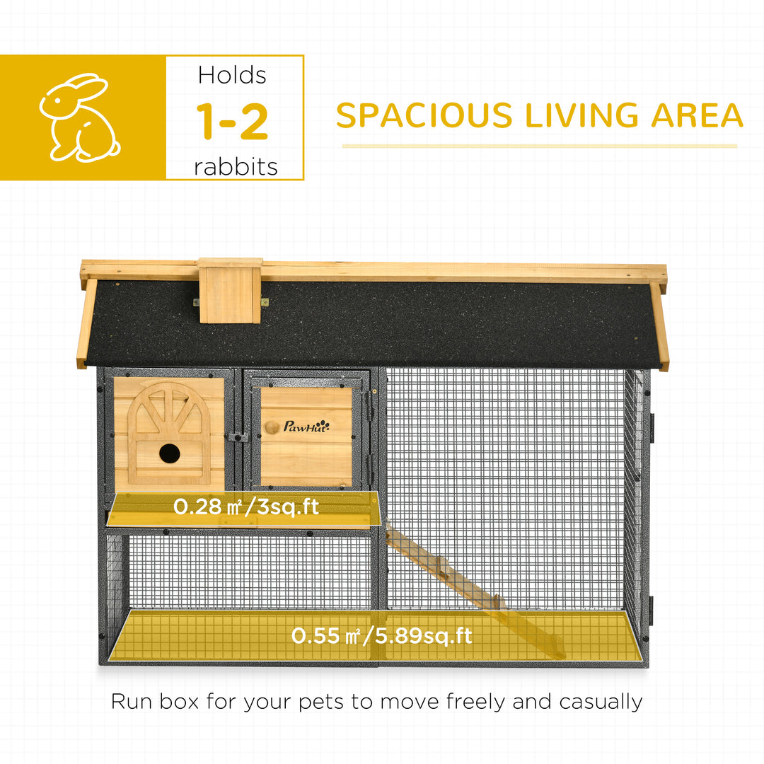 PawHut Rabbit Hutch Outdoor Bunny Cage with Run, Removable Tray, Ramp, Small Animal House, 120 x 55.5 x 80 cm