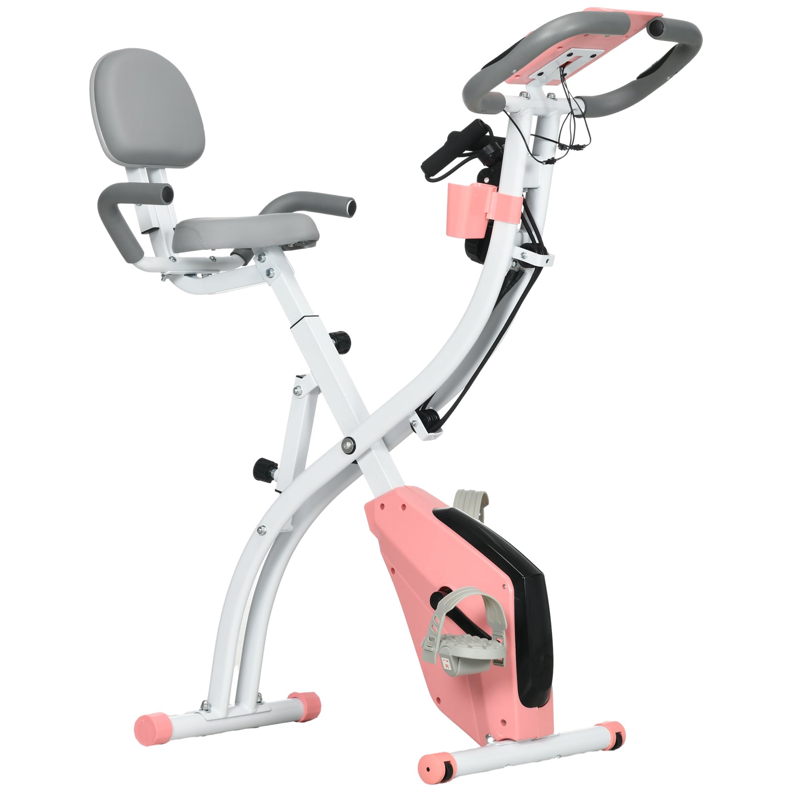 2-in-1 Folding Exercise Bike with 8-Level Magnetic Resistance, Arm Resistance Band, Pulse Sensor, Pink