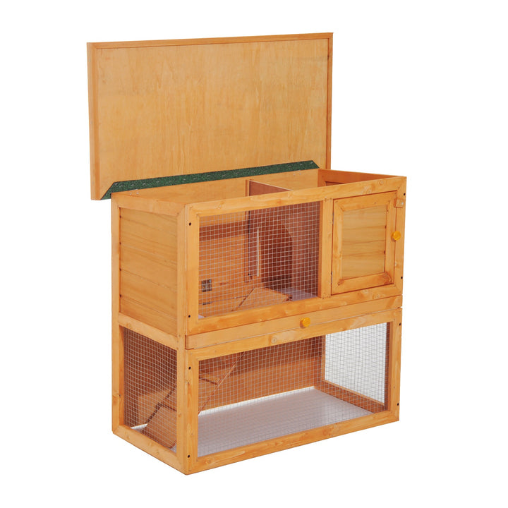 Pawhut Wooden 90cm 2 Tiers Rabbit Hutch | Aosom UK