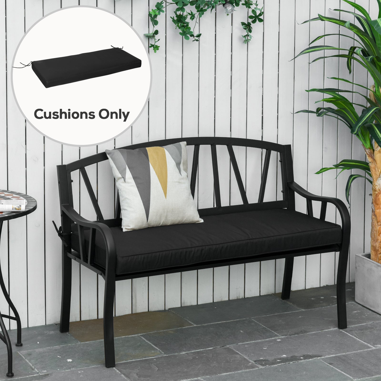Garden Bench Cushion 2 Seater Loveseat Seat Pad for Patio Swing Furniture for Indoor & Outdoor Use, 120 x 50 x 8 cm, Black