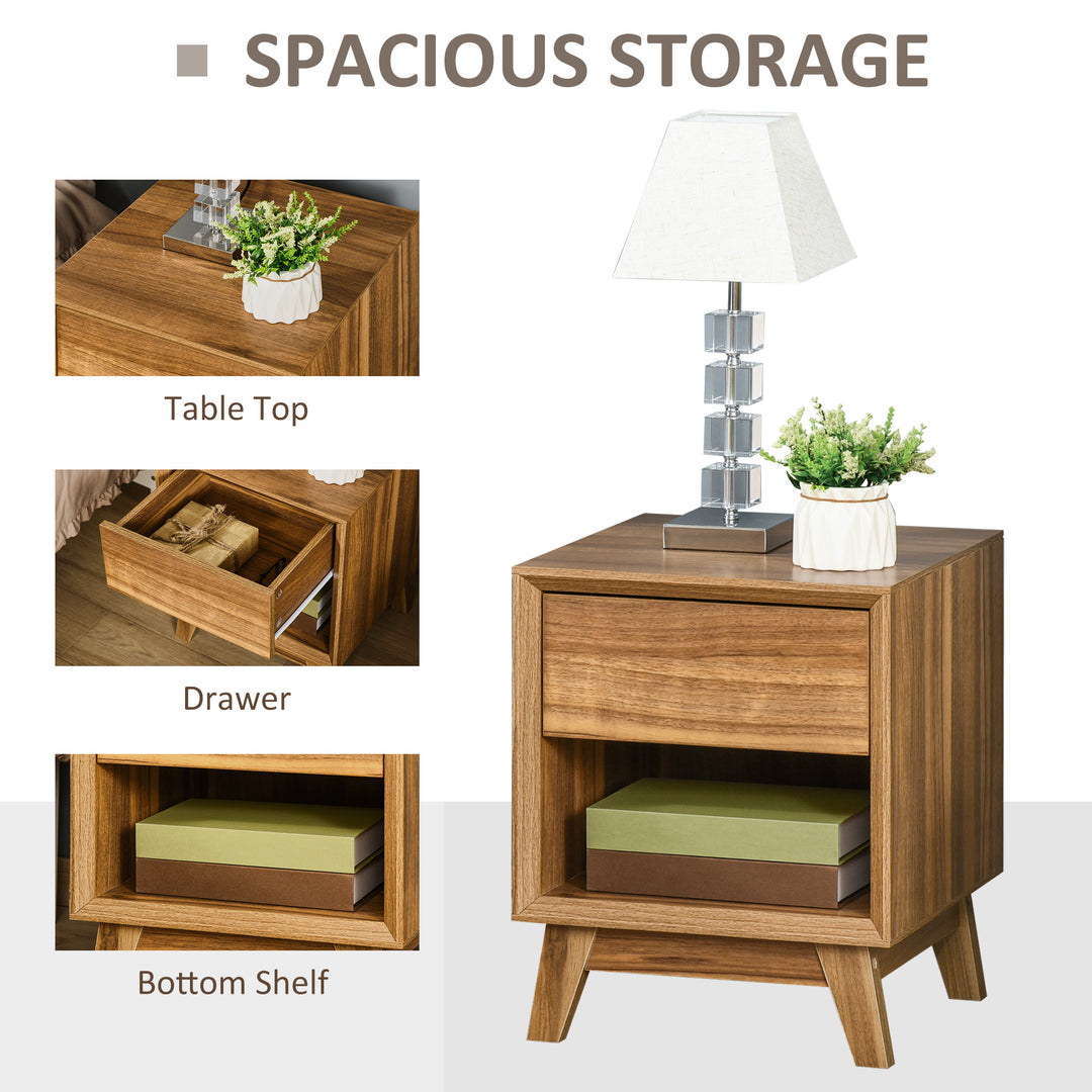 MCL Modern Bedside Table Nightstand, Living Room End Table, Side Table with Drawer and Shelf, Walnut Brown