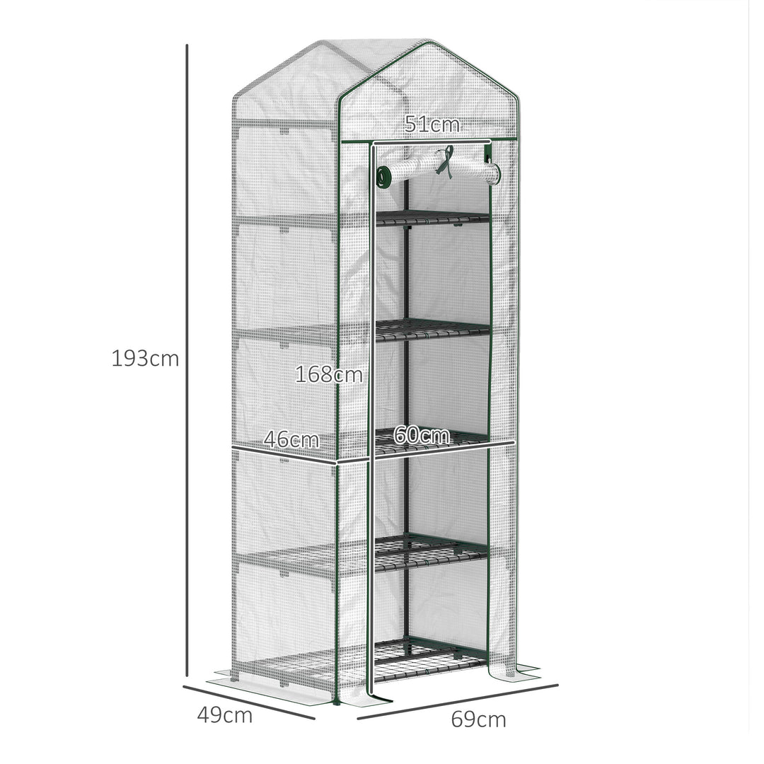 193cm Five Shelf Mini Greenhouse - White
