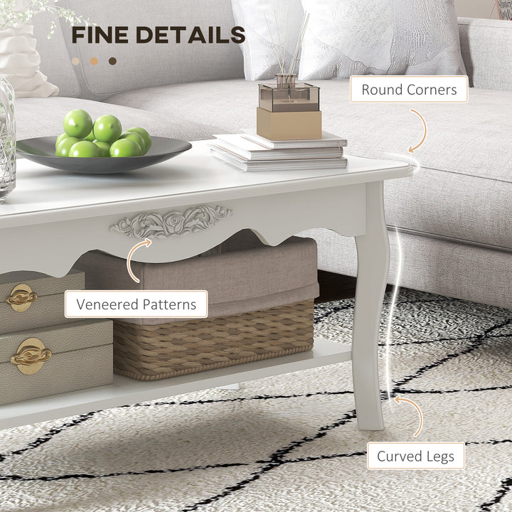 White Coffee Table Wood Cocktail Tea Centre Table with Storage Shelf for Living Room Reception Room, 94L x 44W x 42H cm