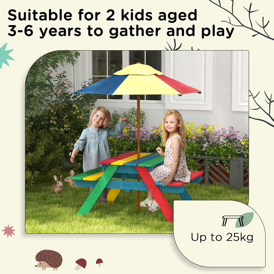 Outsunny Wooden Kids Table and Chair Set with Removable Parasol, for Ages 3