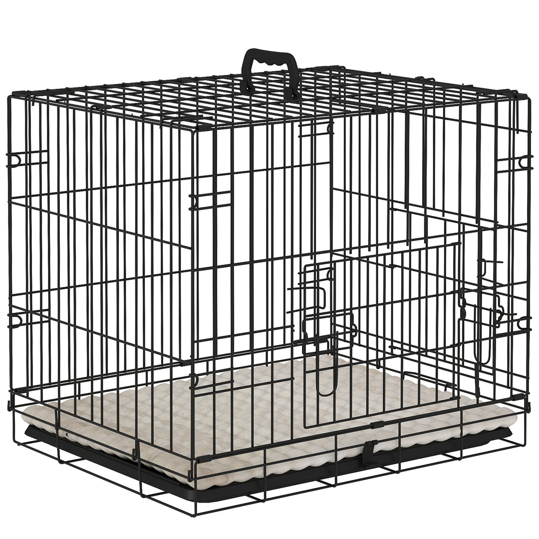 Foldable Dog Crate with Two Doors with Tray, Soft Cushion, for Extra Small Dogs, 60 x 40 x 50, Black