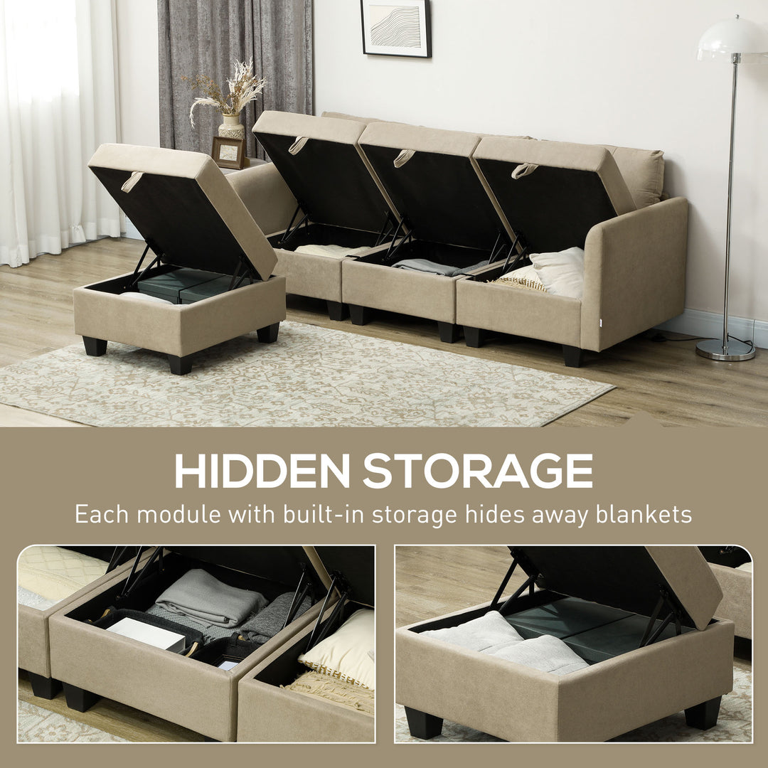 L' Shape Modular Sofa, with Storage - Light Brown