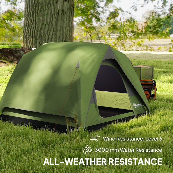 3-4 Person Camping Tent, Easy Set Up Waterproof Dome Tent with Sewn-in Groundsheet, Mesh Windows, Pocket and Hook for Camping, Hiking, Backpacking, Olive Green and Grey