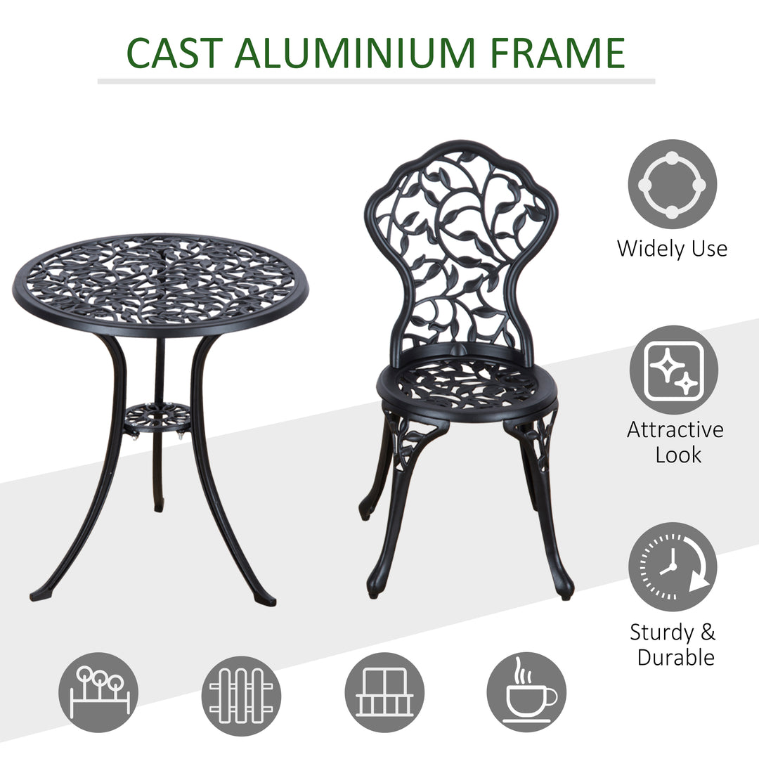 3 Pcs Aluminium Bistro Set Garden Furniture Dining Table Chairs Antique Outdoor Seat Patio Seater Black