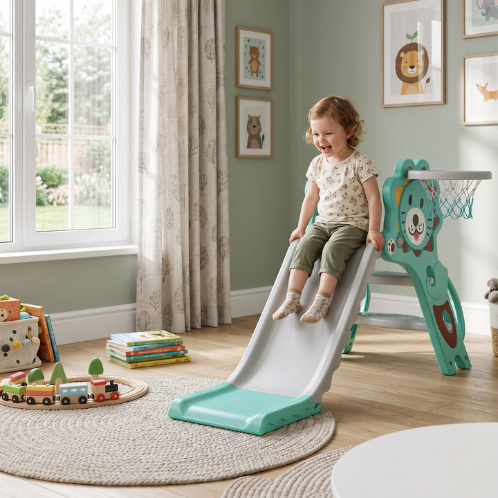Baby Slide with Basketball Hoop, Climber, Easy to Assemble Kids Slide 