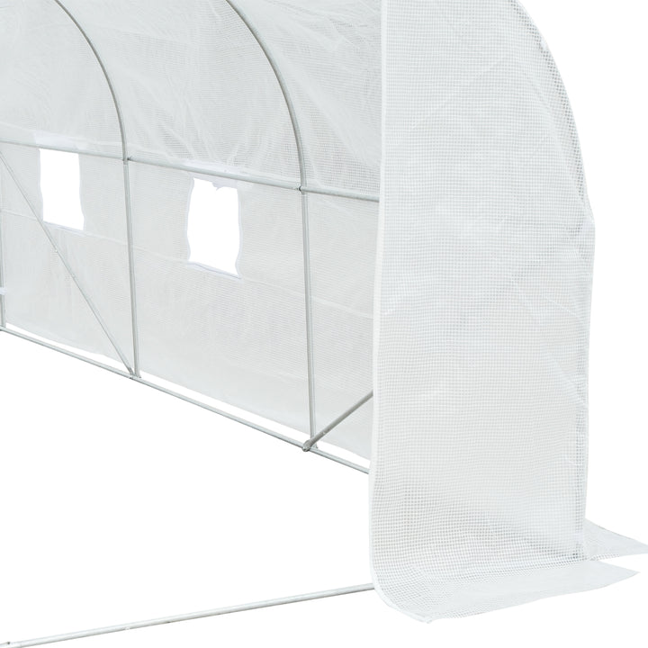 MCL Walk-In Polytunnel Greenhouse Warm House Garden Tunnel Shelter Plant Shed with Door and Windows, Galvanised Steel Frame, 3.5 x 3 x 2m, White