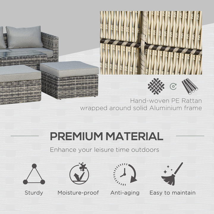 Five Piece Rattan Armchair, Stool and Table Set - Mixed Grey