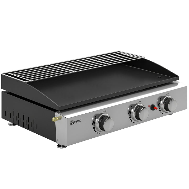 3 Burner Grill Griddle, Portable Gas Plancha with Warming Rack, 7.5 kW