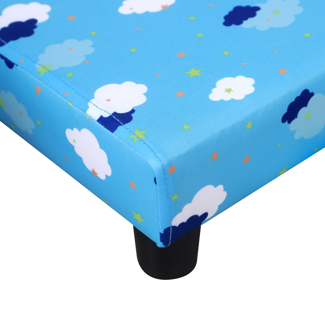 HOMCOM Childrens Sofa Mini Sofa Wood Frame w/ Footrest Anti-Slip Legs High Back Arms Bedroom Playroom Furniture Cute Cloud Star Blue | Aosom UK