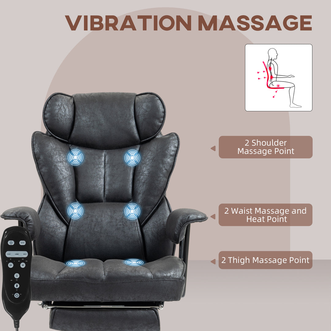 Office Chair with 6 Point Massage and Heat, Ergonomic Desk Chair with Foot Rest, Lumbar Support, Reclining Function and Wide Seat, Height-Adjustable High Back Swivel Rolling for Home, Black