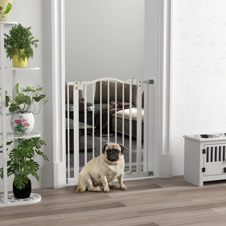 PawHut Adjustable Metal Pet Gate, Safety Barrier with Auto-Close Door, for Dogs and Cats, White | Aosom UK