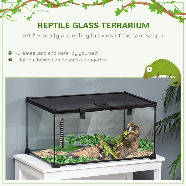 PawHut 50 x 30 x 25 cm Reptile Glass Terrarium, Reptile Breeding Tank, Climbing pet Glass Containers, with Strip Patch Thermometer | Aosom UK