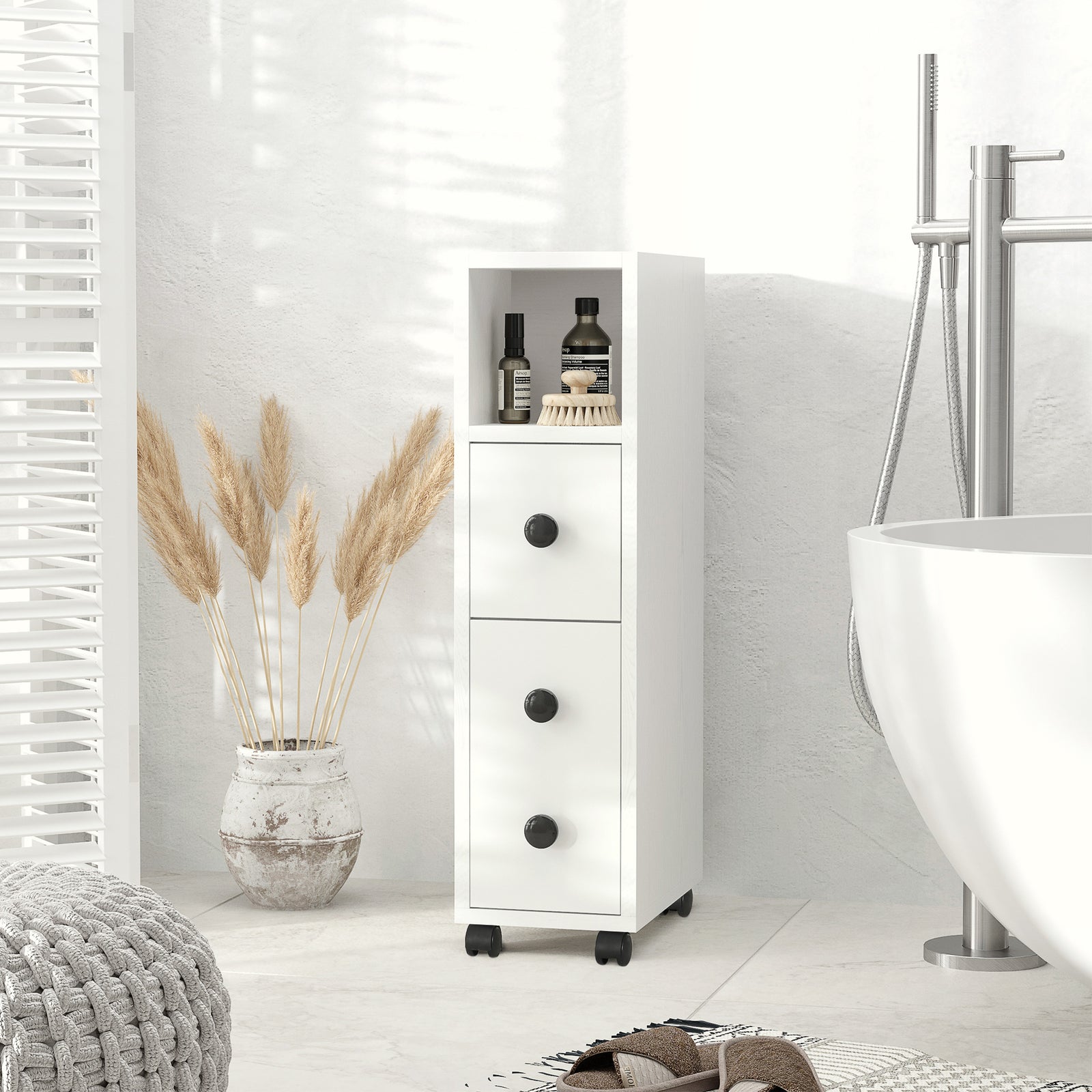 Slimline Bathroom Storage Cabinet - White
