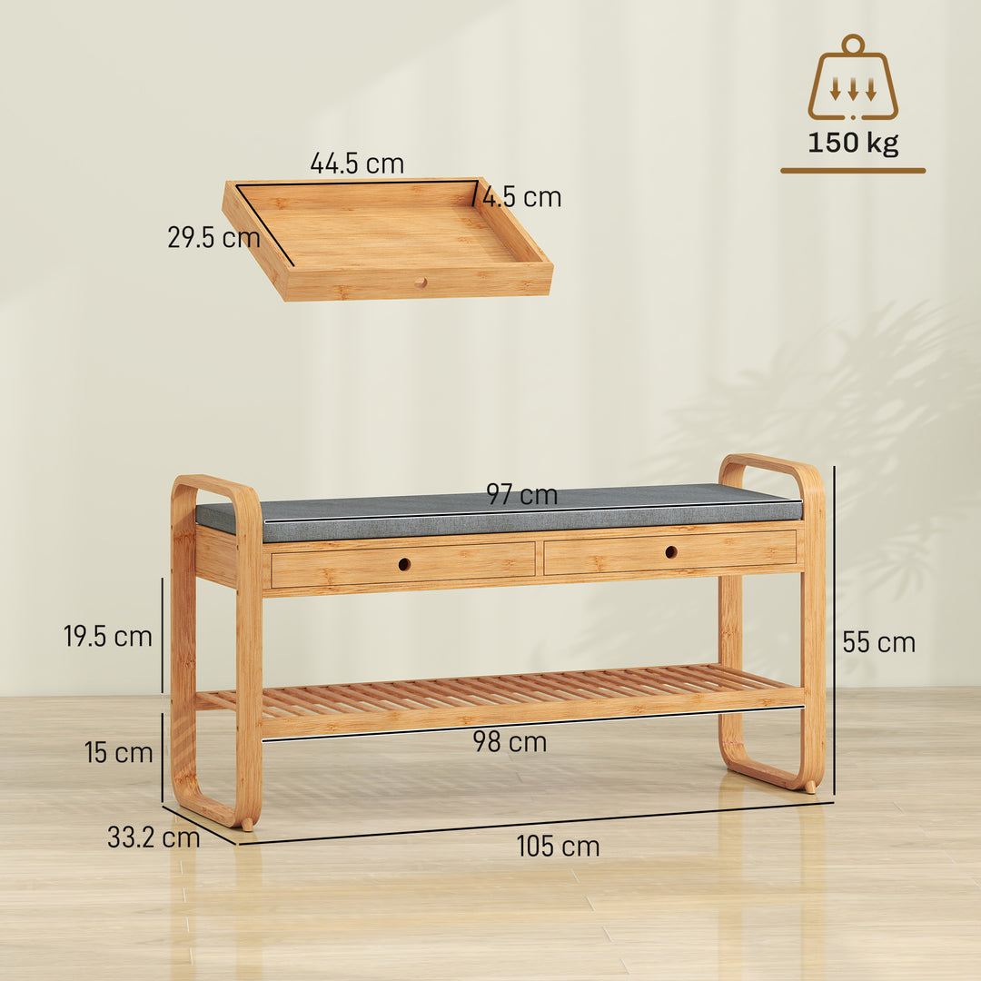 Shoe Bench with 2 Drawers Cushioned Seat Shoe Storage Bench for Hallwa