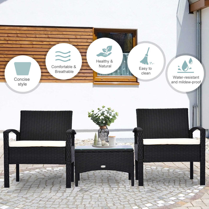 2 Seater Rattan Bistro Set, Steel-Black