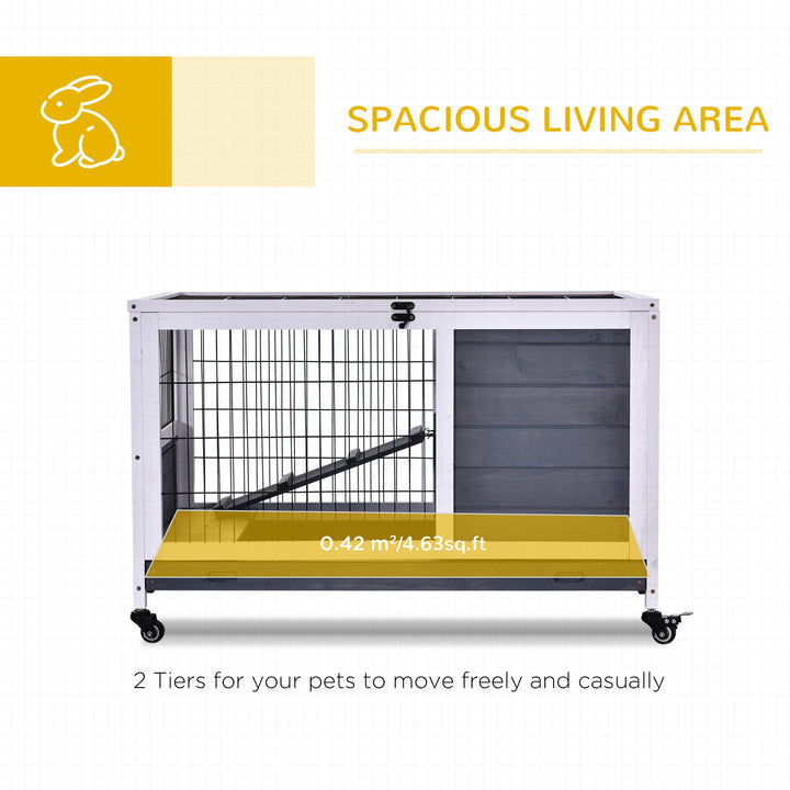 PawHut Rabbits Indoor Fir Wood Lift-Top Hutch Grey | Aosom UK