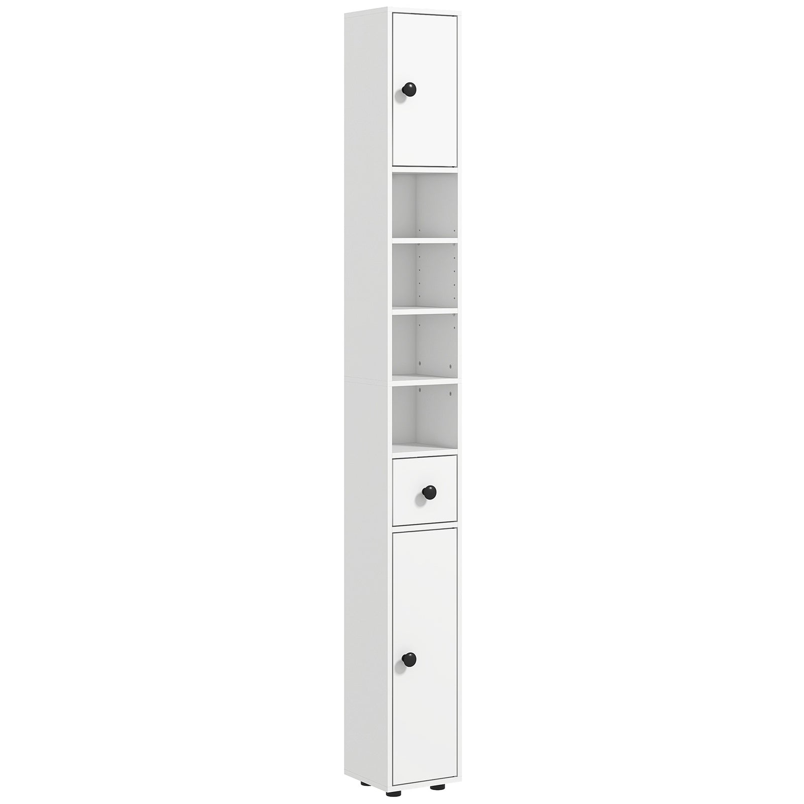 180cm Slim Bathroom Cabinet, with Drawer, Shelves and Cupboards - White