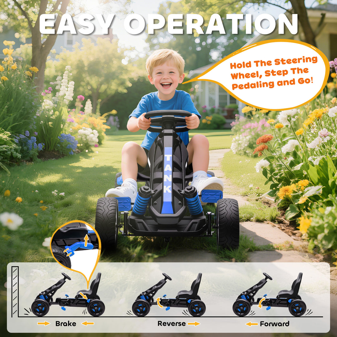 AIYAPLAY Pedal Go kart for Kids Ages 3-6 Years, with Automatic Clutch, Brake, EVA Anti-Slip Wheels, Blue