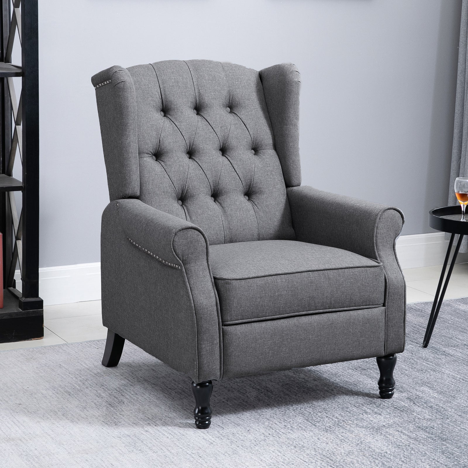 Recliner Armchair, Vintage Reclining Chair with Nail Head Trim, Wingback Chair with Button Tufted Back and Footrest, for Living Room, Grey