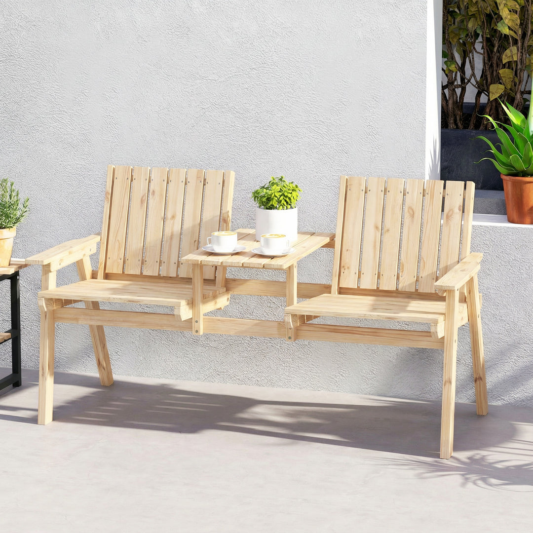 2-Seater Garden Loveseat with Table and Parasol Hole for Porch, Patio,