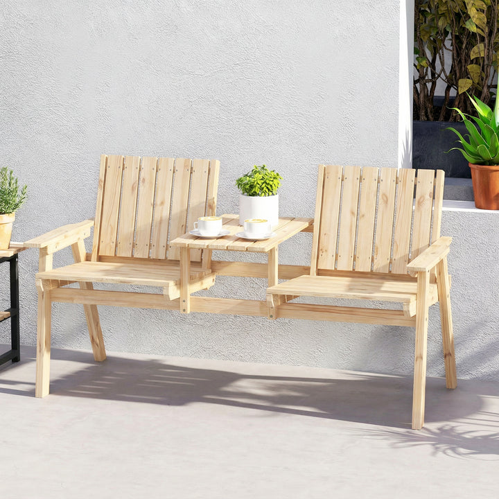 2-Seater Garden Loveseat with Table and Parasol Hole for Porch, Patio,