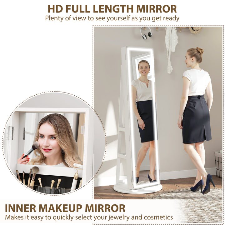 HOMCOM Storage Jewellery Cabinet, with Mirror and Lights - White