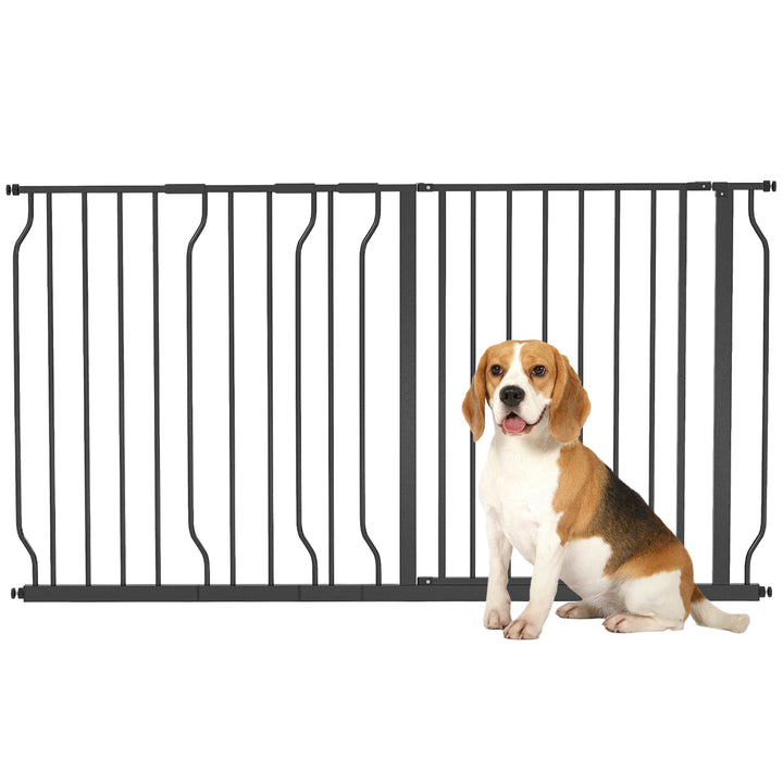 PawHut 75-145cm Dog Gate Extra Wide Stairway Gate for Pet,Pressure Fit Stair Gate for Doorways, Hallways, Staircases, Black | Aosom UK