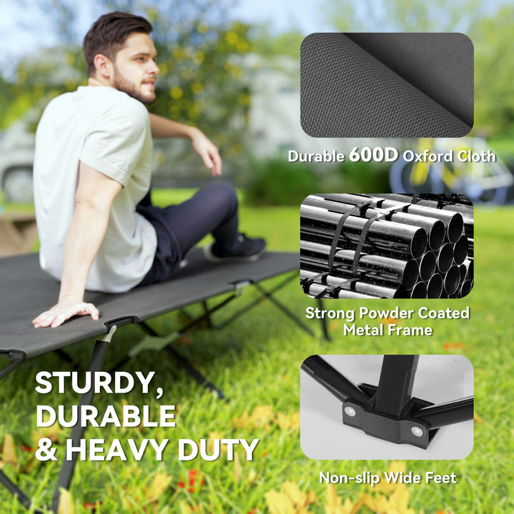 Double Camping Cot Bed, with Bag - Charcoal Grey