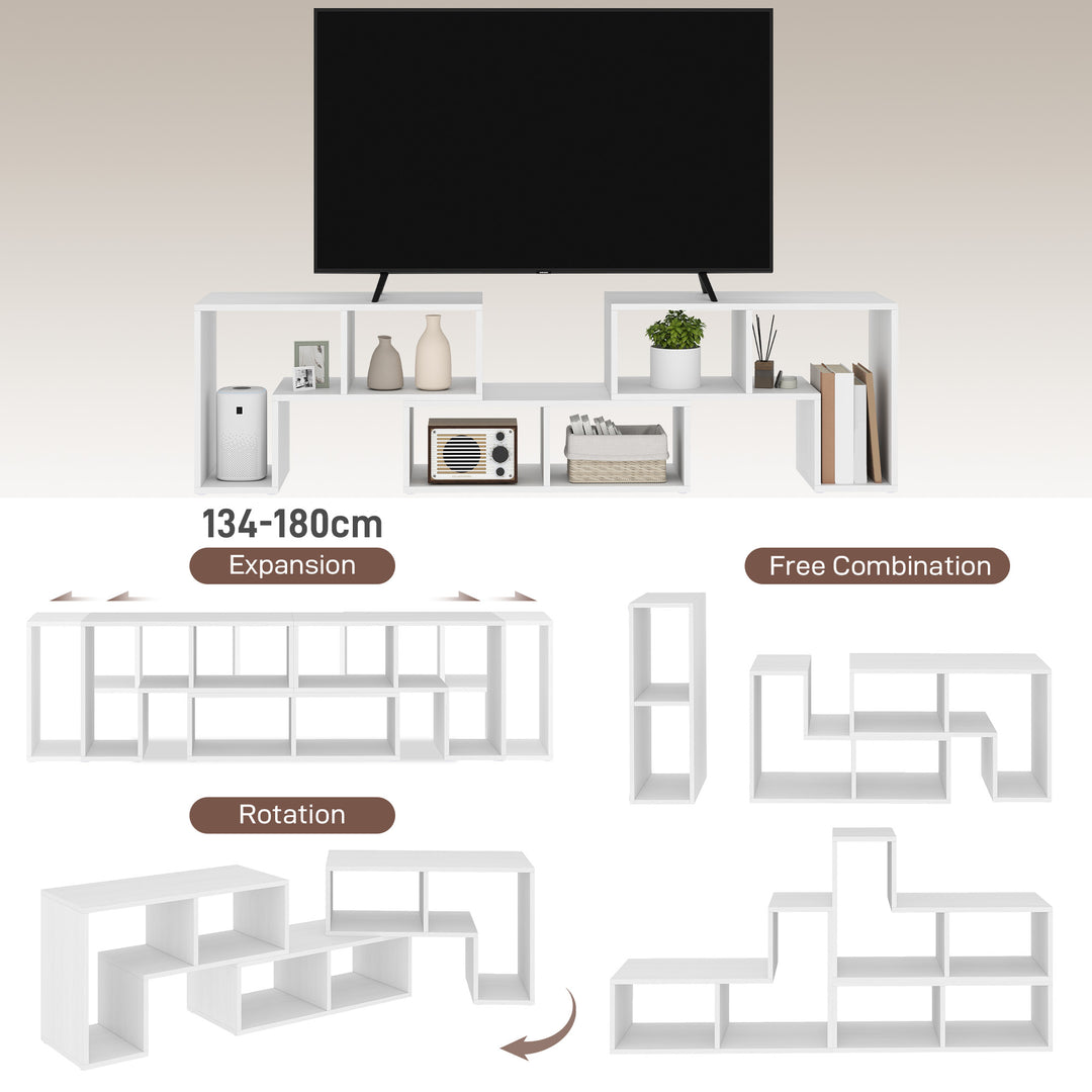TV Stand for TVs up to 75 Inches, Free Combination TV Unit with Storage Shelves, Extendable Entertainment Centre for Living Room, White Wood Grain