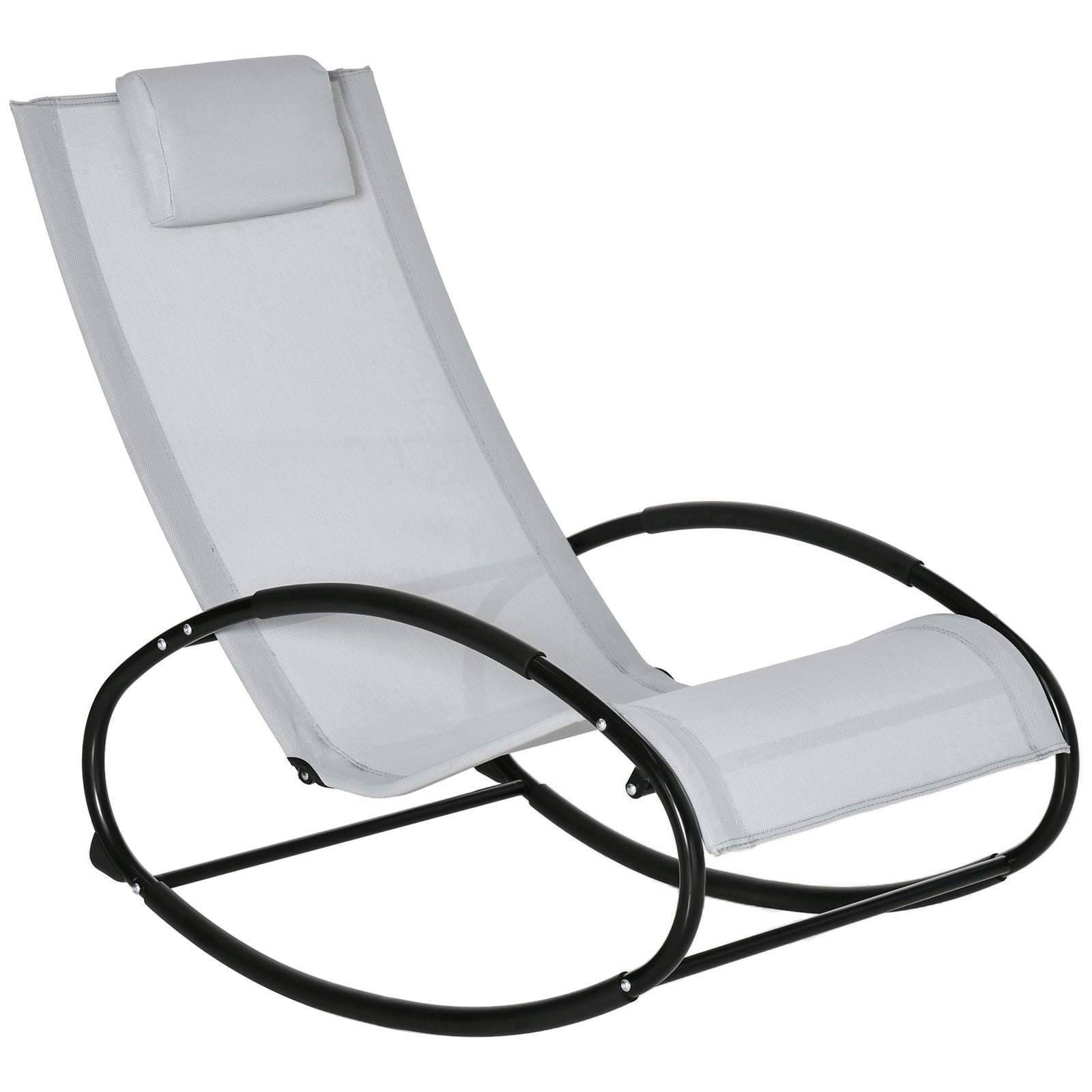 Outdoor Rocking Chair Sun Lounger Recliner Rocker with Texteline Fabric Patio Garden Relaxer with Pillow Grey