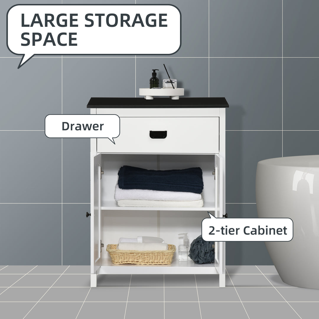 Bathroom Furniture Set, Bathroom Floor Cabinet with Drawer and Double Door, Tall Bathroom Cabinet with Drawer and Adjustable Shelf for Bathroom, White