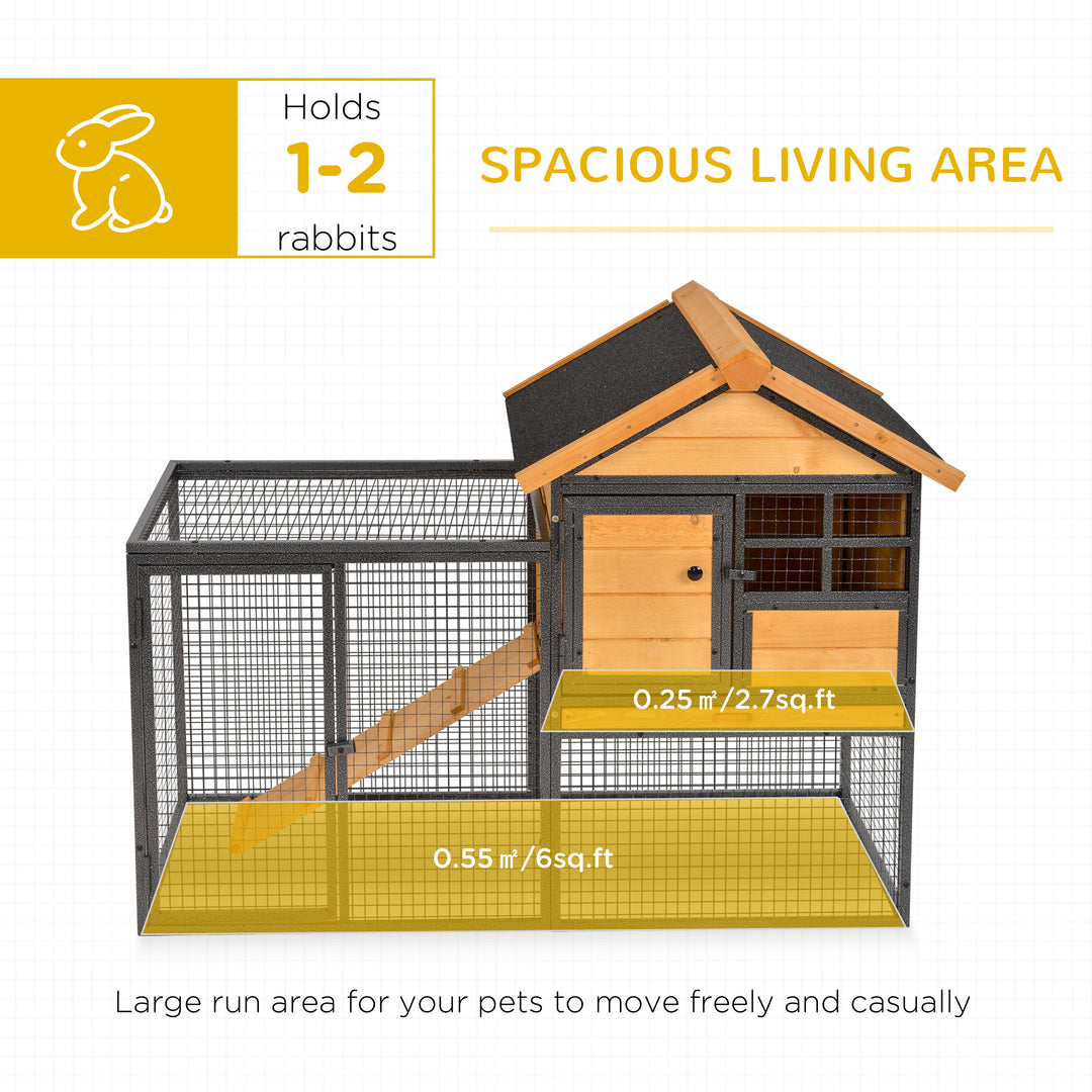 Rabbit Hutch Guinea Pig Hutch Wood-metal Elevated Guinea Pig House Pet Bunny Cage for Outdoor 122 x 63 x 92cm Light Yellow